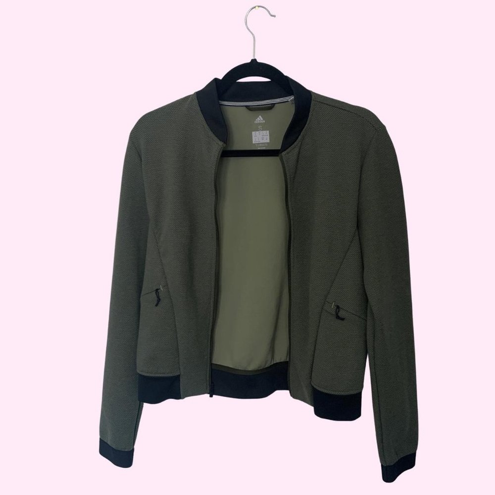 Adidas Climalite Army Green Zip Up Varsity Jacket (Small)